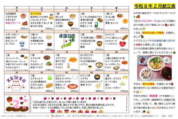 Ｒ８．２献立表
